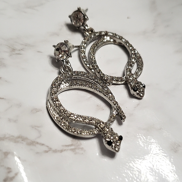 Silver Serpent Coiled Earrings Cubic Zirconia - Picture 7 of 9